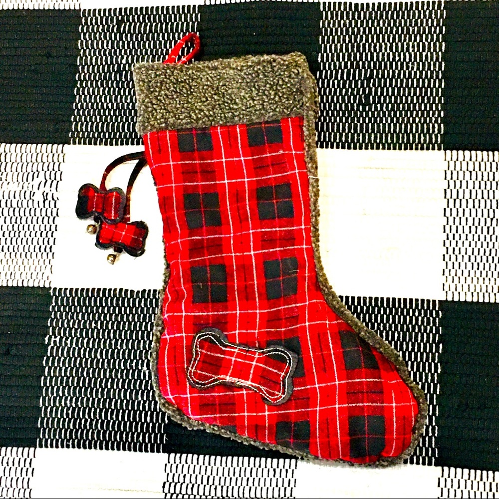 Flannel DOG Christmas stocking plaid - pets animals flannel — bone - bel…